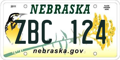 NE license plate ZBC124