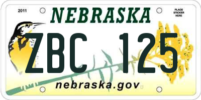 NE license plate ZBC125
