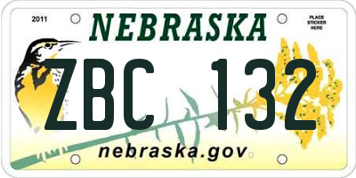 NE license plate ZBC132