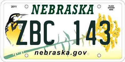 NE license plate ZBC143