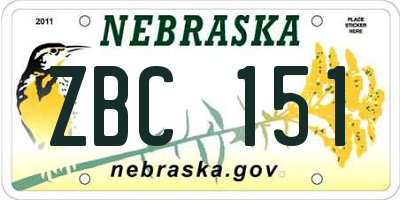 NE license plate ZBC151
