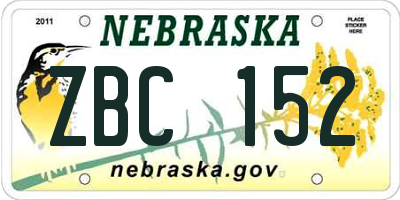 NE license plate ZBC152