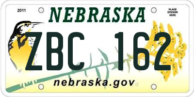 NE license plate ZBC162
