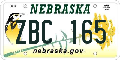 NE license plate ZBC165