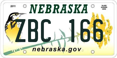 NE license plate ZBC166