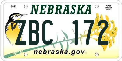 NE license plate ZBC172