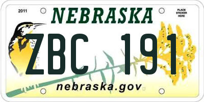NE license plate ZBC191