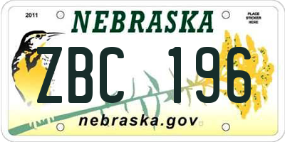 NE license plate ZBC196
