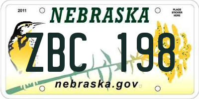 NE license plate ZBC198