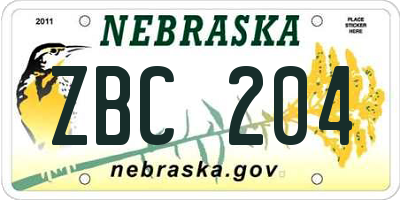 NE license plate ZBC204