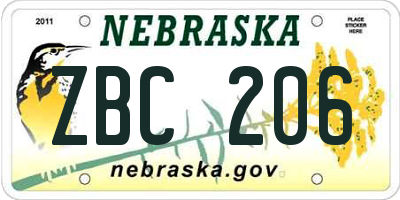 NE license plate ZBC206