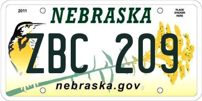 NE license plate ZBC209