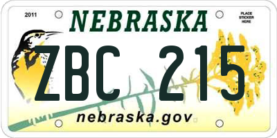 NE license plate ZBC215