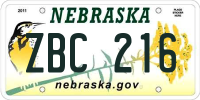 NE license plate ZBC216