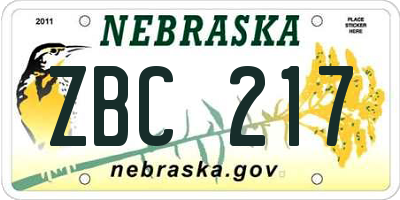 NE license plate ZBC217