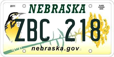 NE license plate ZBC218