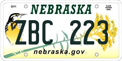 NE license plate ZBC223