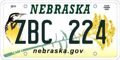 NE license plate ZBC224