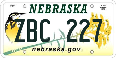 NE license plate ZBC227