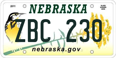 NE license plate ZBC230
