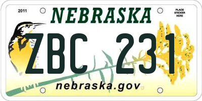 NE license plate ZBC231