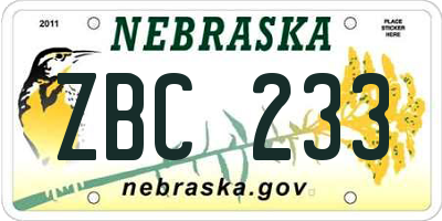 NE license plate ZBC233