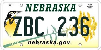 NE license plate ZBC236