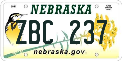 NE license plate ZBC237