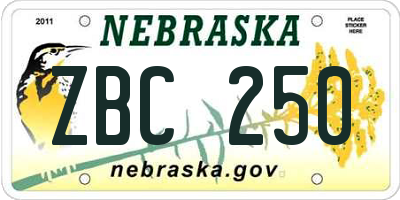 NE license plate ZBC250