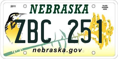 NE license plate ZBC251