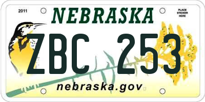 NE license plate ZBC253