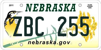 NE license plate ZBC255