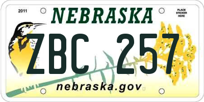 NE license plate ZBC257