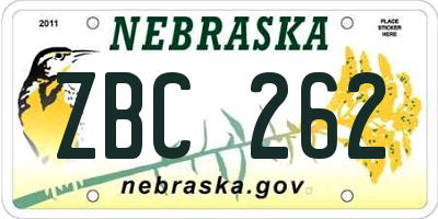 NE license plate ZBC262