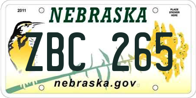 NE license plate ZBC265