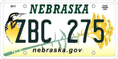 NE license plate ZBC275