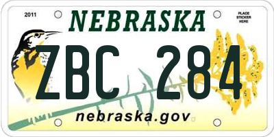 NE license plate ZBC284