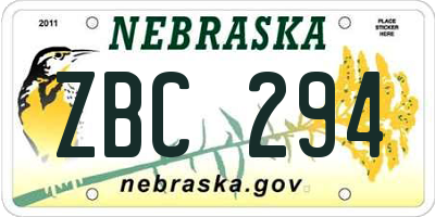 NE license plate ZBC294