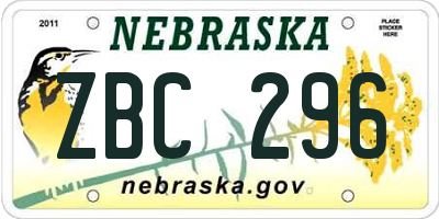 NE license plate ZBC296