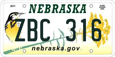 NE license plate ZBC316