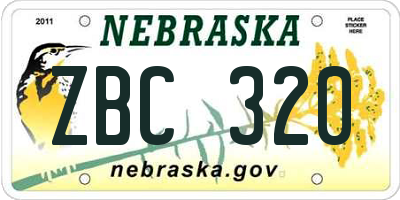 NE license plate ZBC320