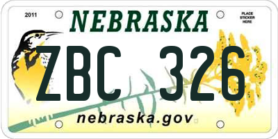 NE license plate ZBC326