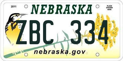 NE license plate ZBC334