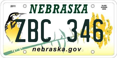 NE license plate ZBC346