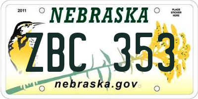 NE license plate ZBC353