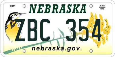 NE license plate ZBC354
