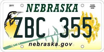 NE license plate ZBC355