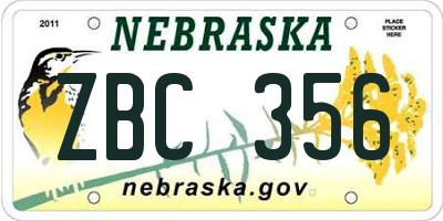 NE license plate ZBC356