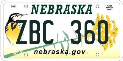 NE license plate ZBC360