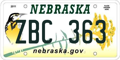 NE license plate ZBC363
